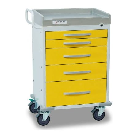 Detecto Detecto Rescue Series Isolation Medical Cart, White Frame W/ 5 Yellow Drawers RC33669YEL